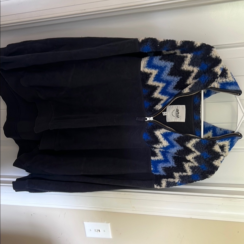 Aerie Black and Blue Cowl Neck Sweater with Zigzag Design